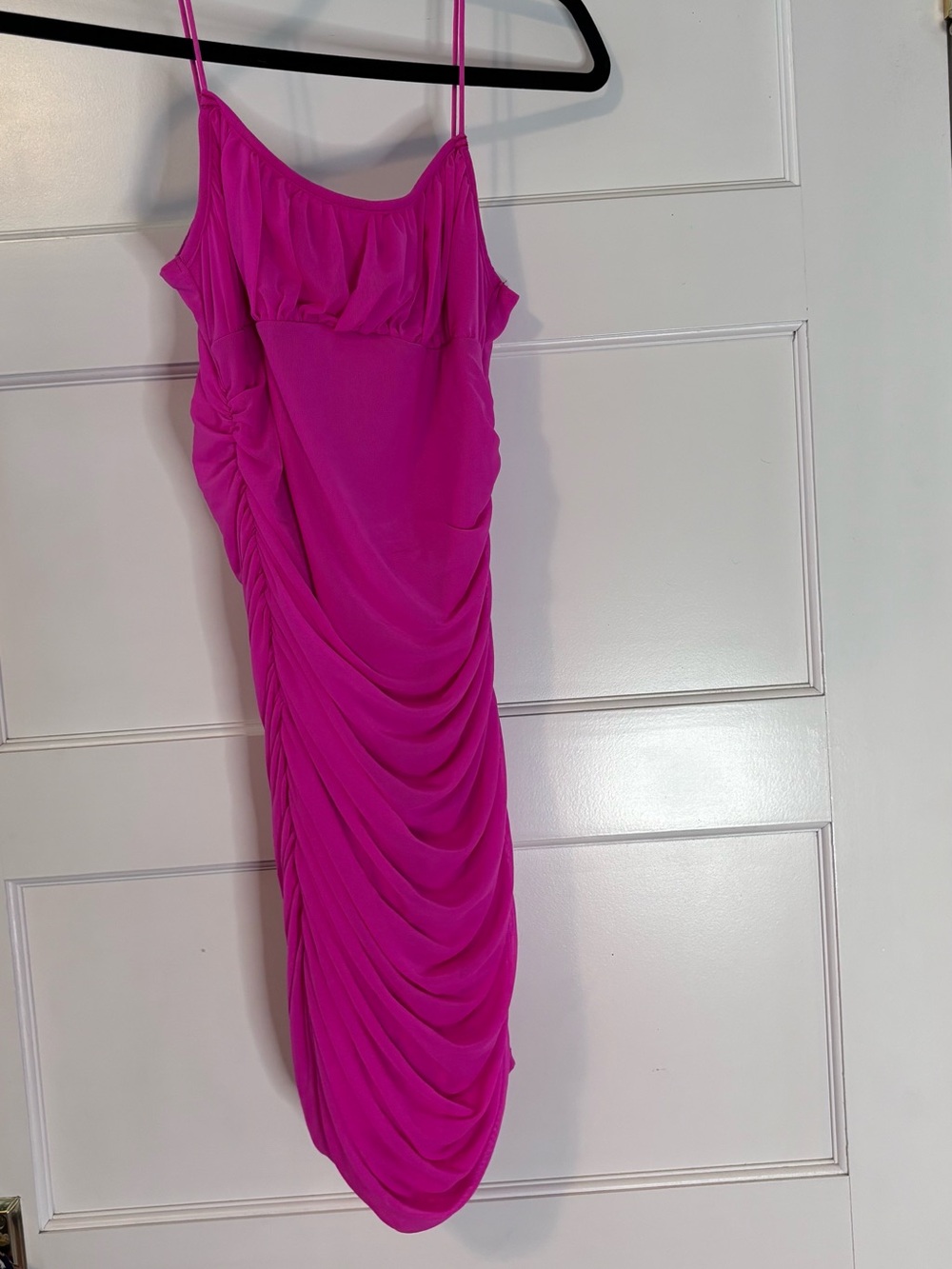 Fuchsia Ruched Spaghetti-Strap Dress